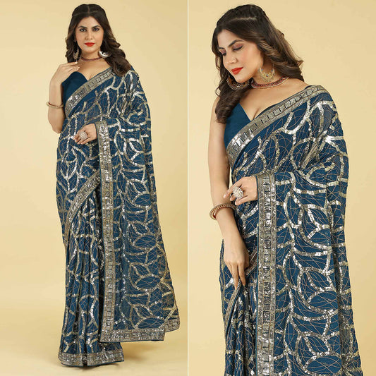 Morpich Sequins Work Georgette Saree