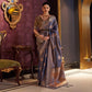 Navy Blue Woven Art Silk Saree With Tassels