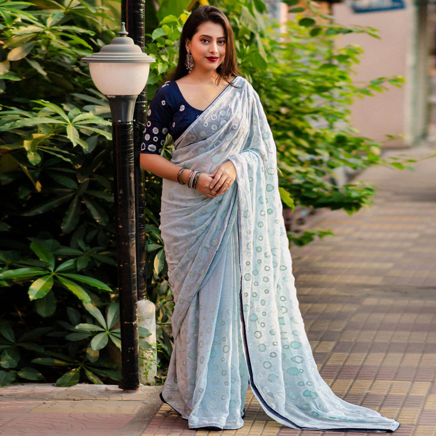 Light Blue Sequins Work Georgette Saree