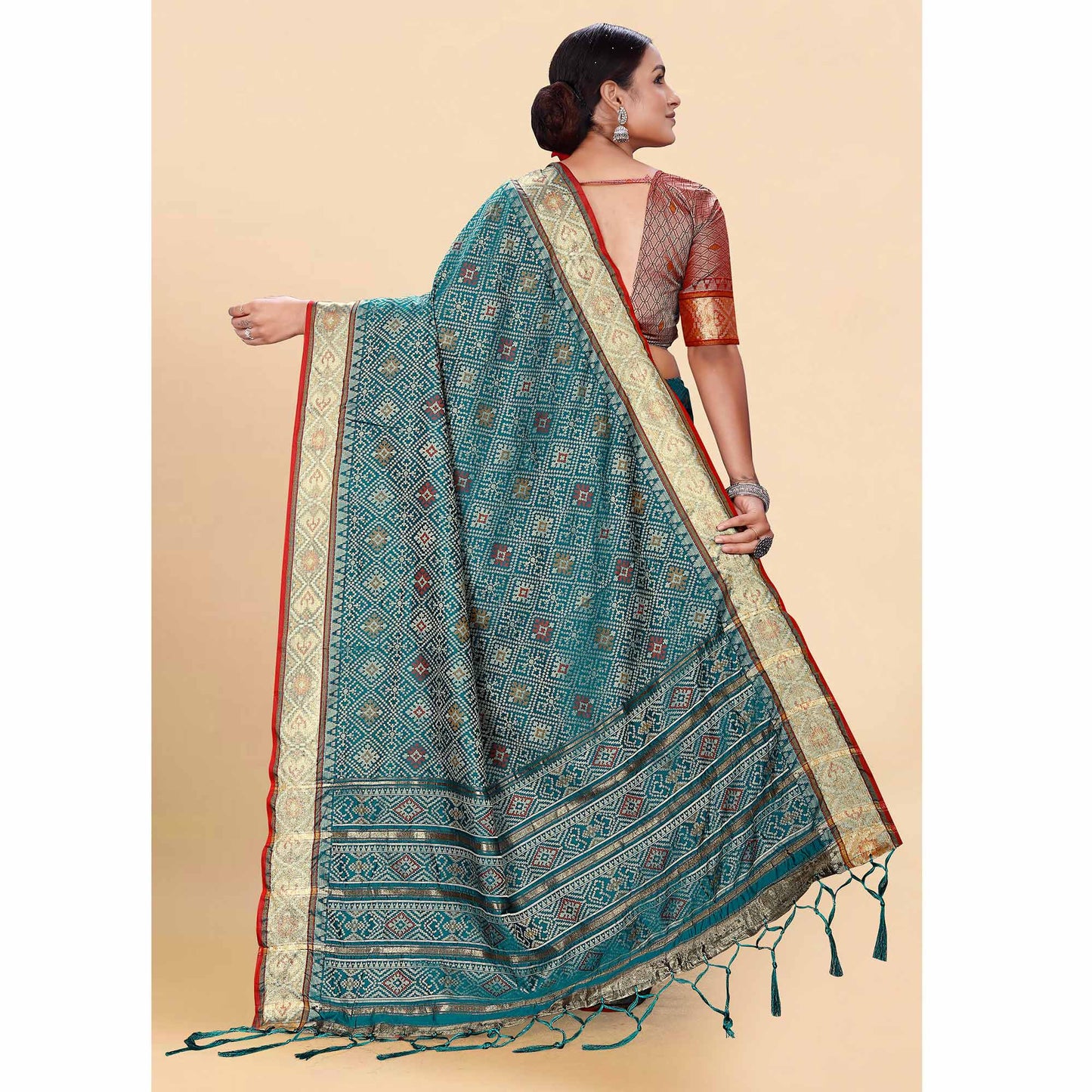 Morpich Woven Patola Art Silk Saree With Tassels