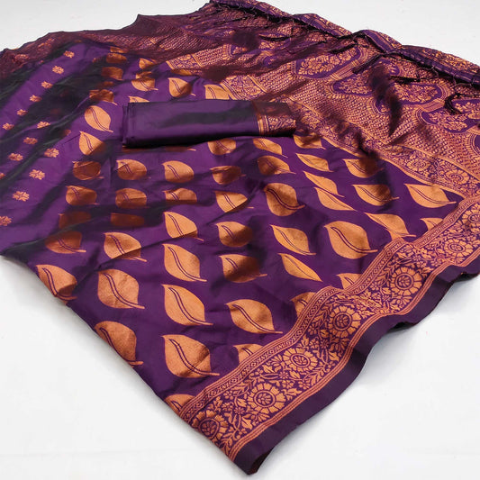 Purple Woven Art Silk Saree With Tassels