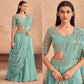 Aqua Blue Sequins Embroidered Ready to Wear Art Silk Saree