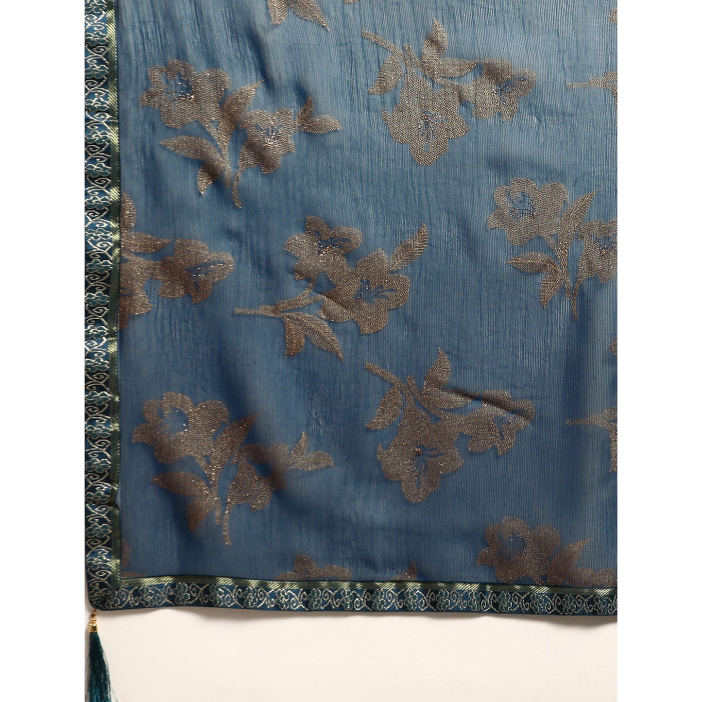 Blue Floral Foil Printed Zomato Saree