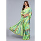 Parrot Green Floral Printed Art Silk Saree With Crochet Border