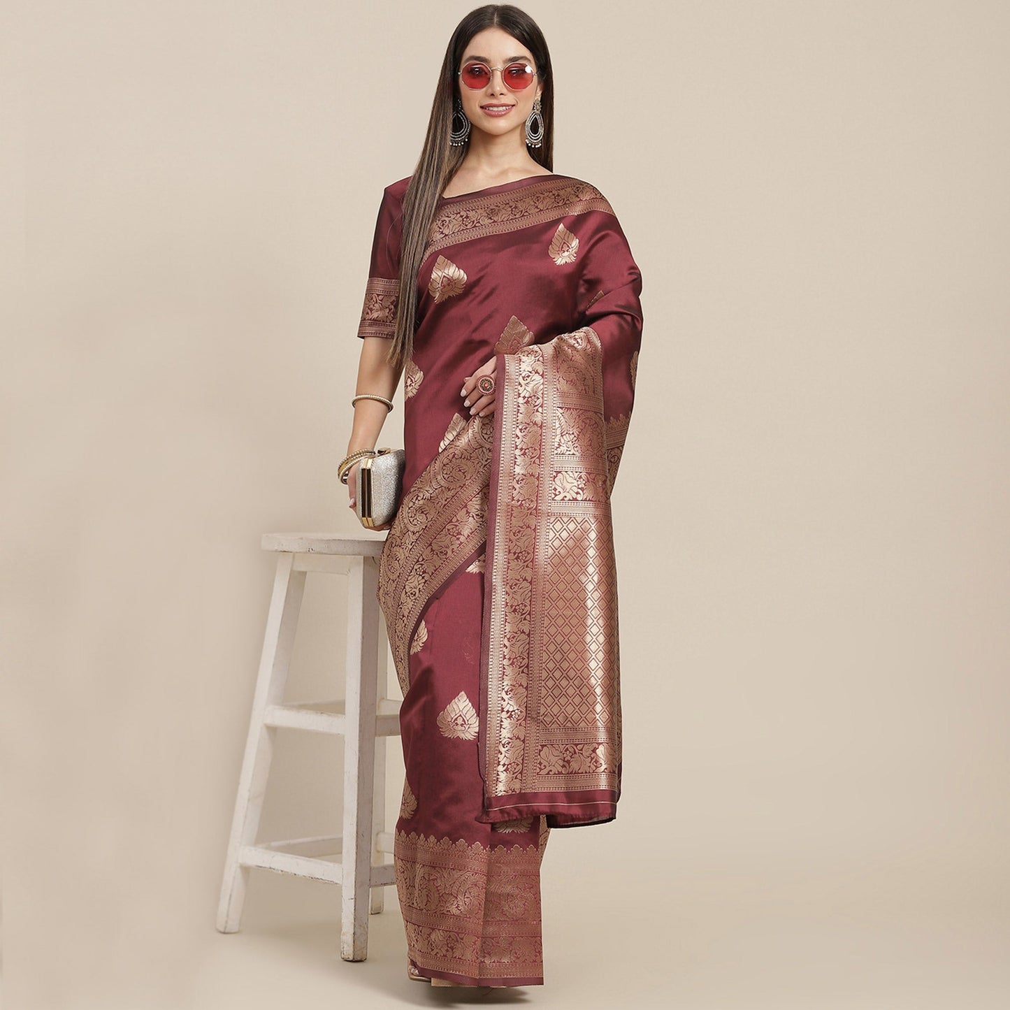 Maroon Woven Banarasi Silk Saree