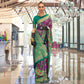 Purple Floral Woven Art Silk Saree With Tassels