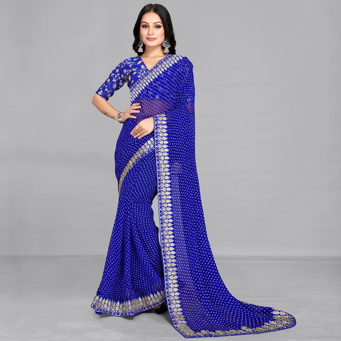 Blue Bandhani Printed Georgette Saree