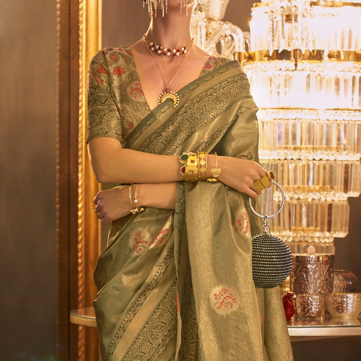 Brown Woven Art Silk Saree With Tassels