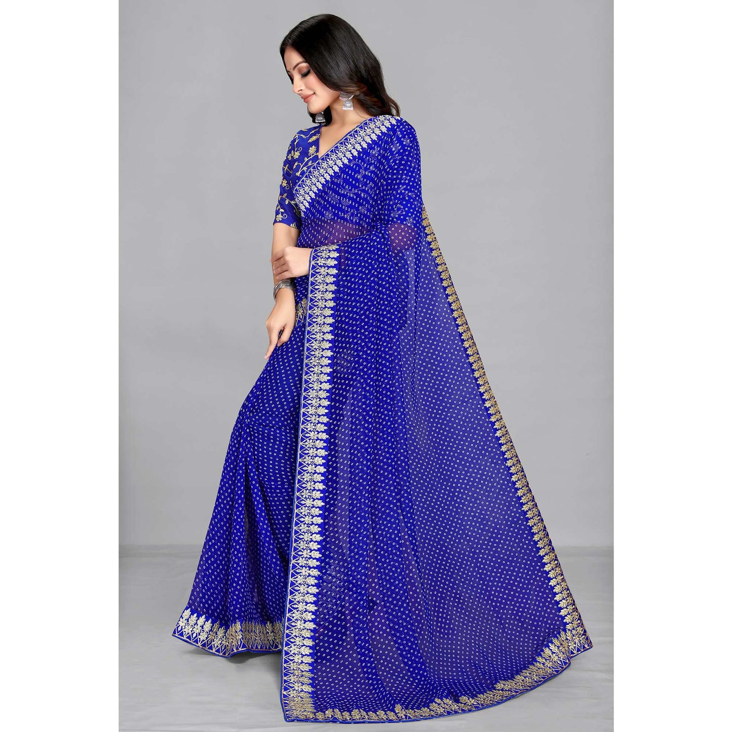 Blue Bandhani Printed Georgette Saree