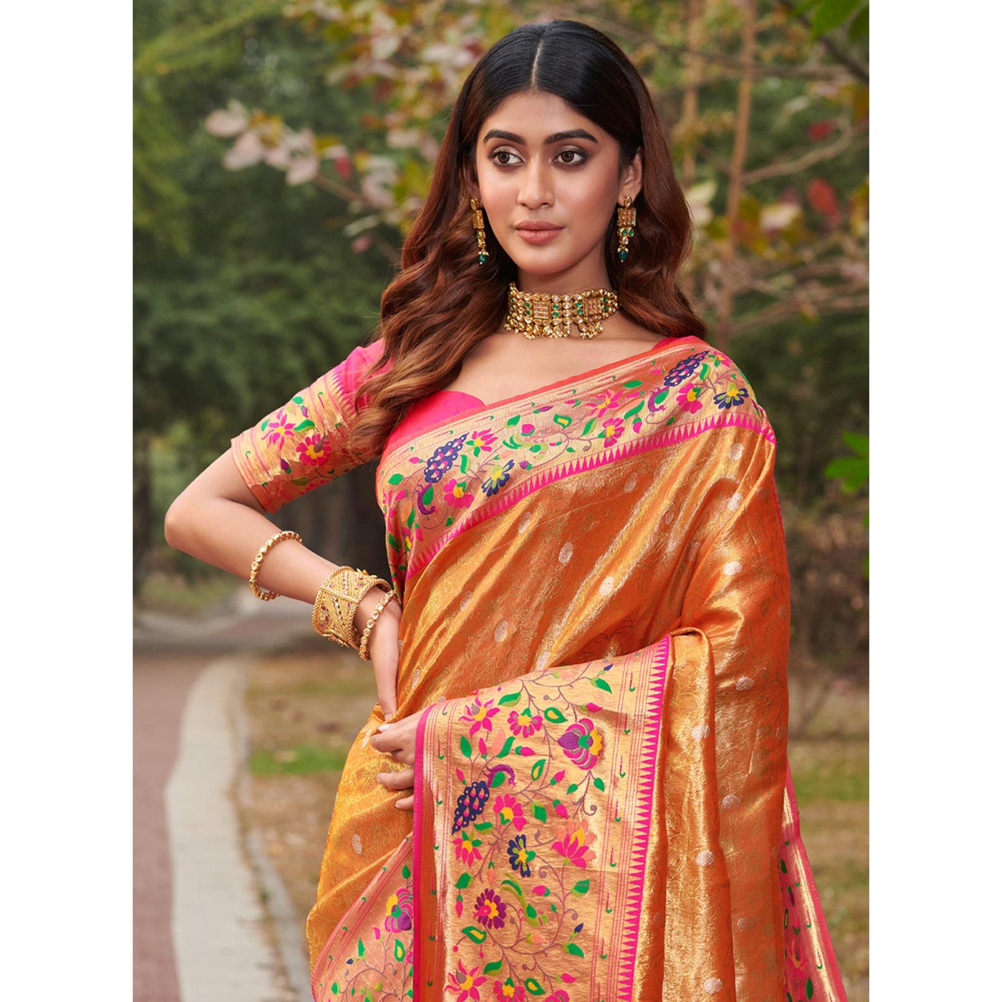 Orange Woven Art Silk Paithani Saree With Tassels