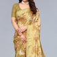 Mustard Floral Printed Art Silk Saree With Crochet Border