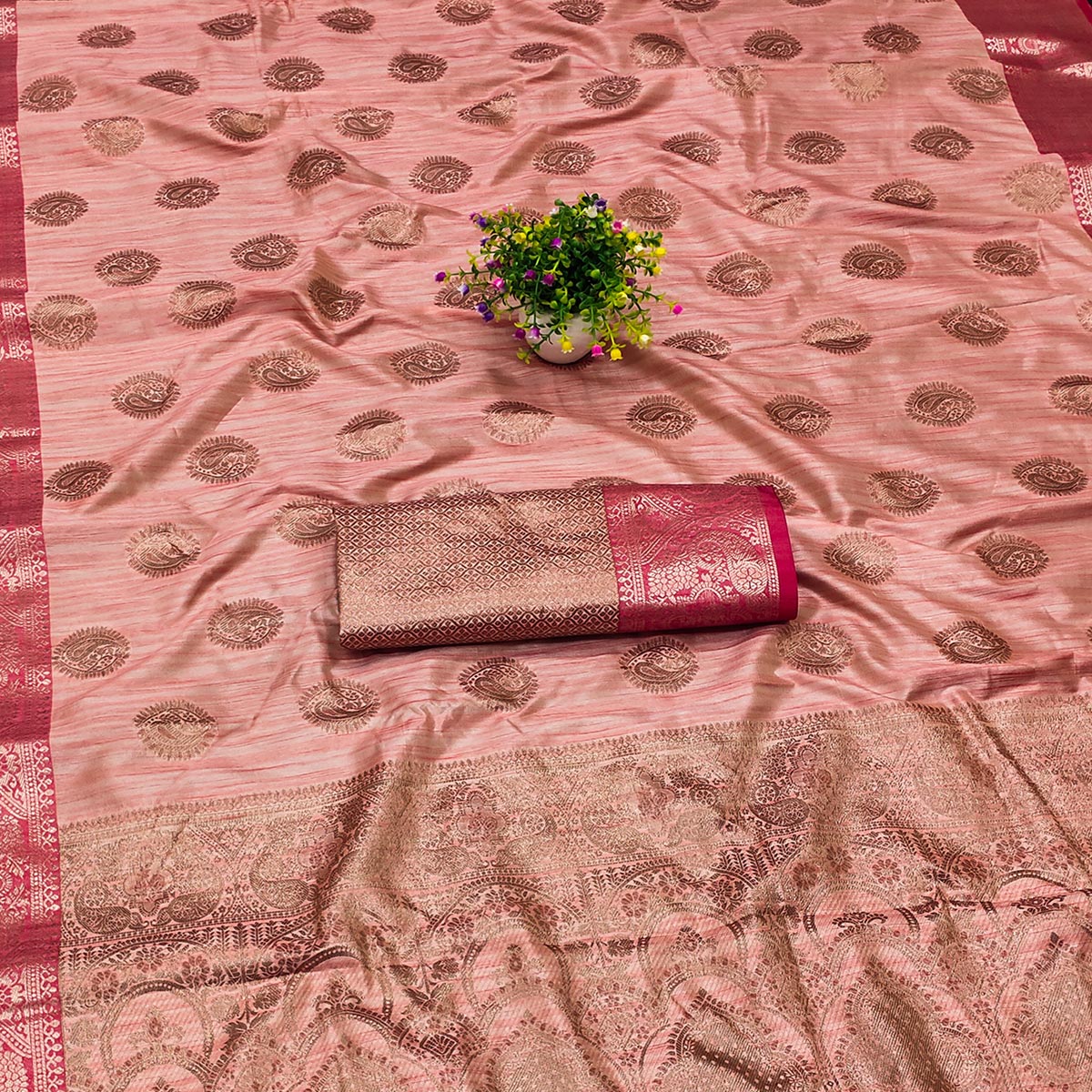 Peach Woven Kanjivaram Silk Saree