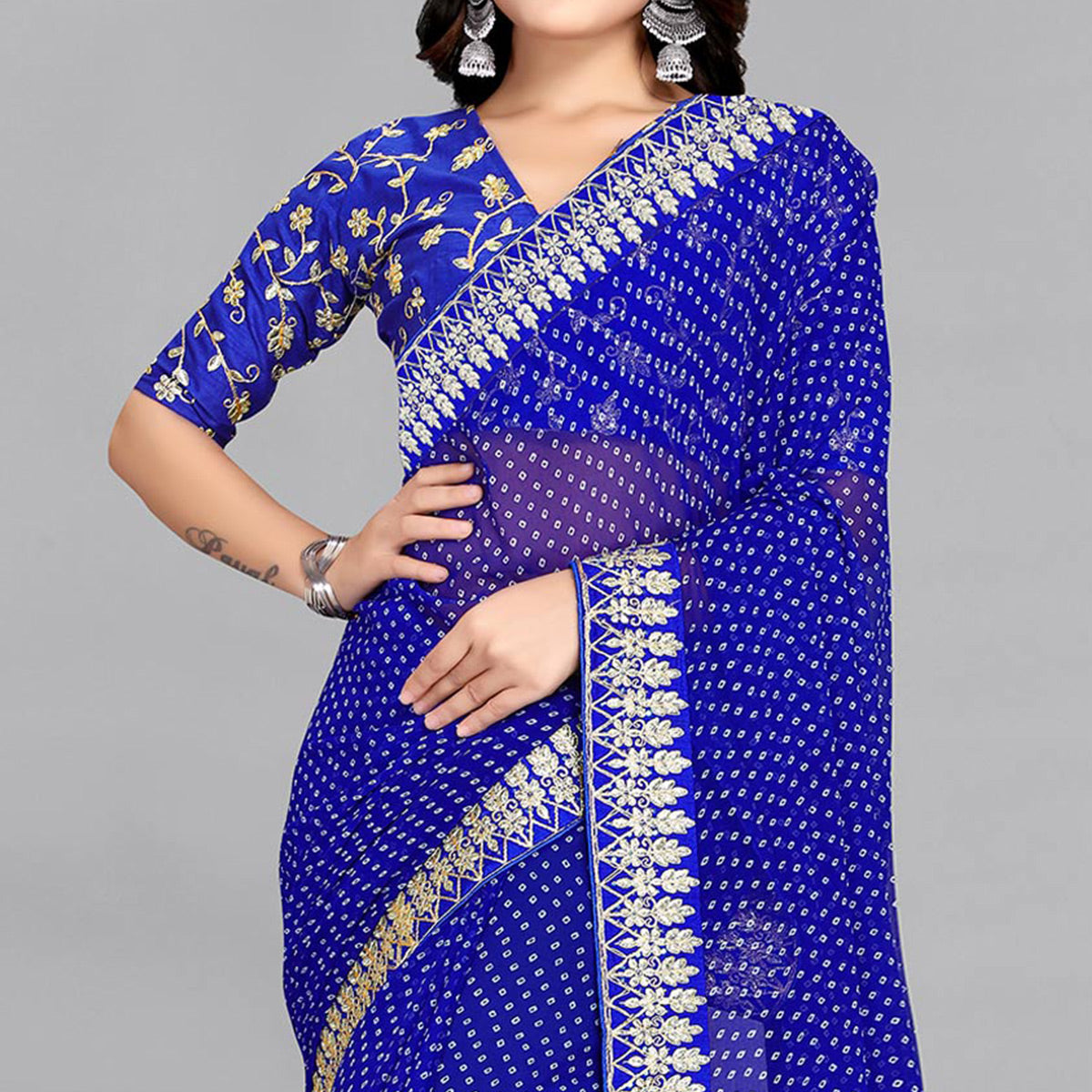 Blue Bandhani Printed Georgette Saree