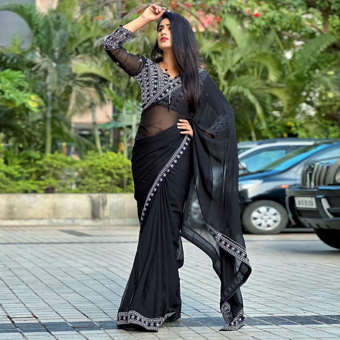 Black Embroidered Georgette Saree