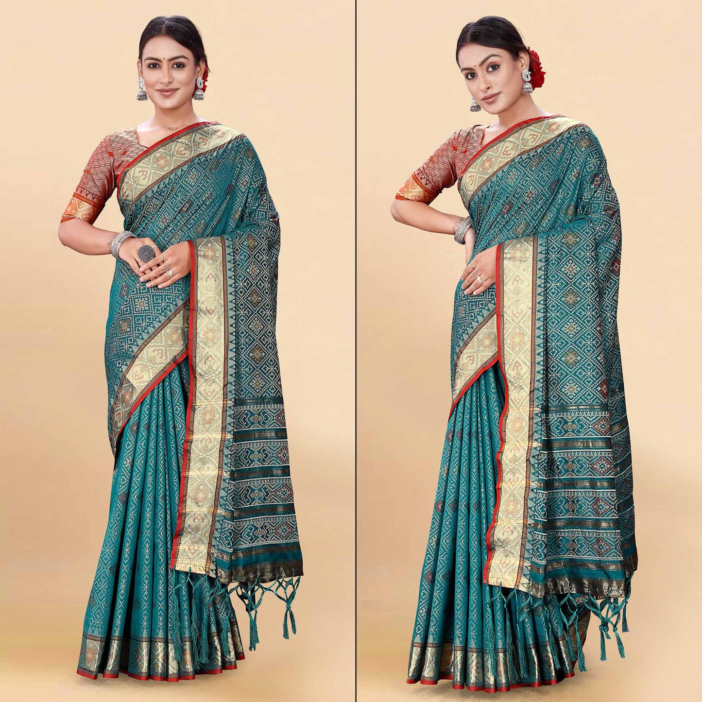 Morpich Woven Patola Art Silk Saree With Tassels