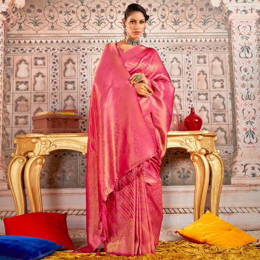 Pink Floral Woven Art Silk Saree