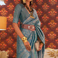 Teal Blue Floral Woven Art Silk Saree