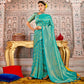 Aqua Blue Floral Woven Art Silk Saree