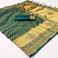 Teal Blue Woven Art Silk Saree With Tassels