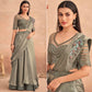 Grey Sequins Embroidered Ready to Wear Art Silk Saree