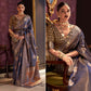 Navy Blue Woven Art Silk Saree With Tassels