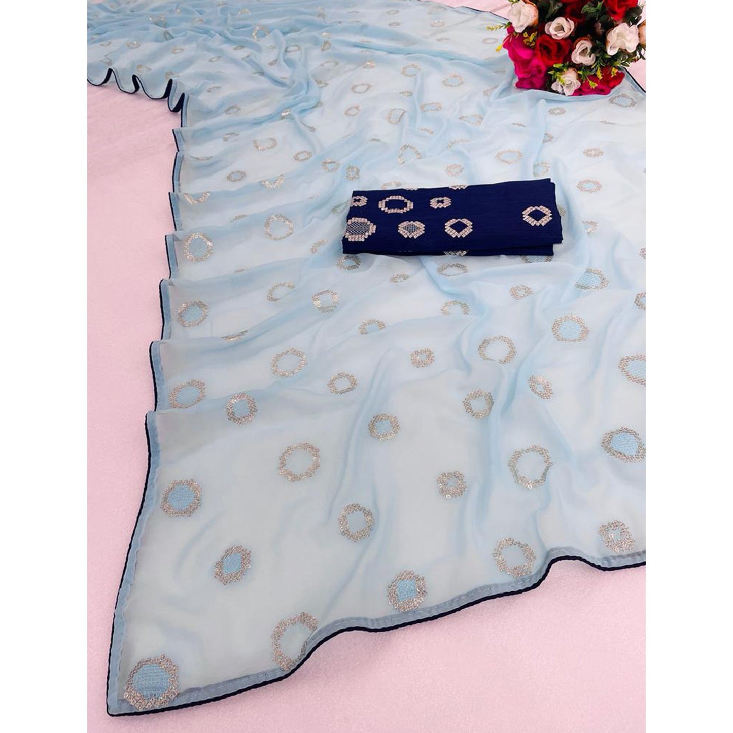 Light Blue Sequins Work Georgette Saree