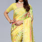 Yellow Floral Printed Art Silk Saree With Crochet Border