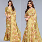 Mustard Floral Printed Art Silk Saree With Crochet Border