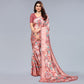 Peach Floral Printed Art Silk Saree With Crochet Border