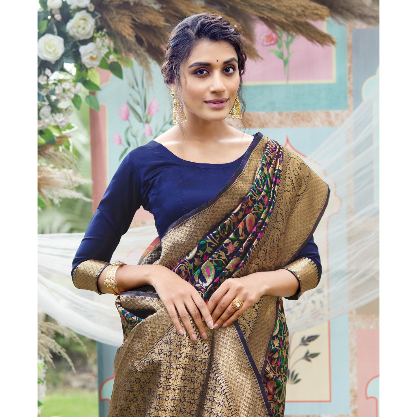 Navy Blue Woven Art Silk Saree