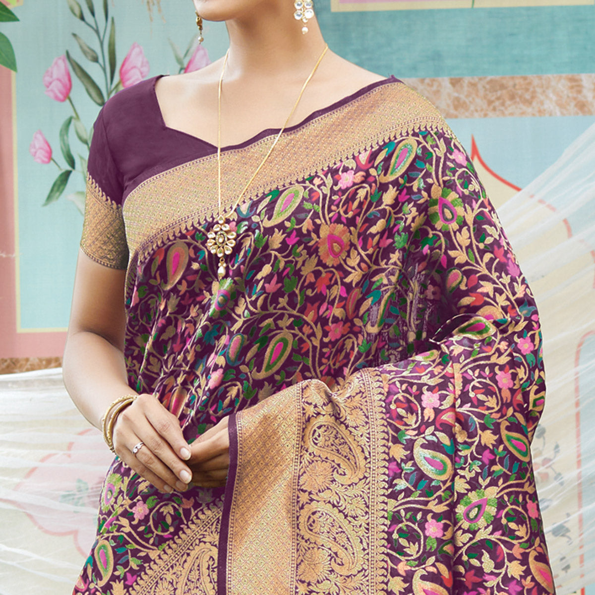 Wine Woven Art Silk Saree