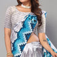 Grey & Blue Digital Printed Chiffon Saree