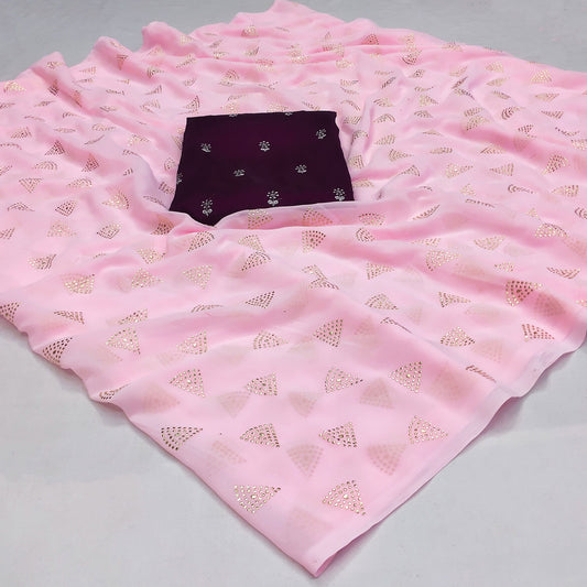 Pink Embellished Work Georgette Saree