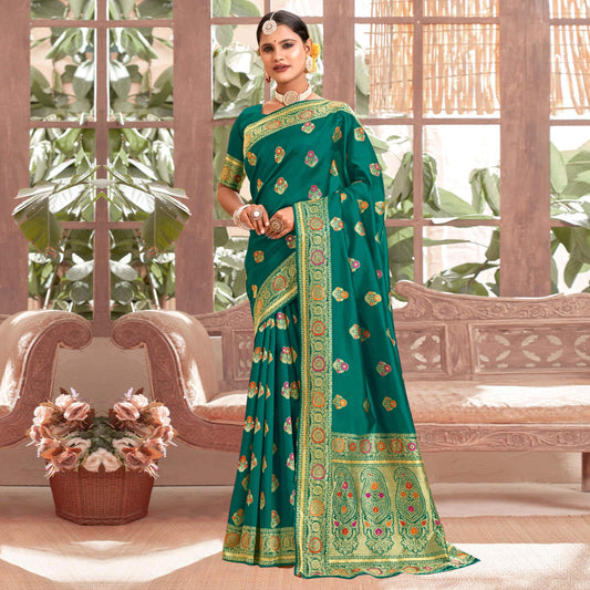 Rama Green Woven Art Silk Saree