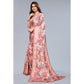 Peach Floral Printed Art Silk Saree With Crochet Border