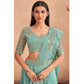 Aqua Blue Sequins Embroidered Ready to Wear Art Silk Saree