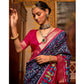 Navy Blue & Rose Pink Printed Art Silk Saree