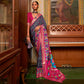 Navy Blue & Rose Pink Printed Art Silk Saree