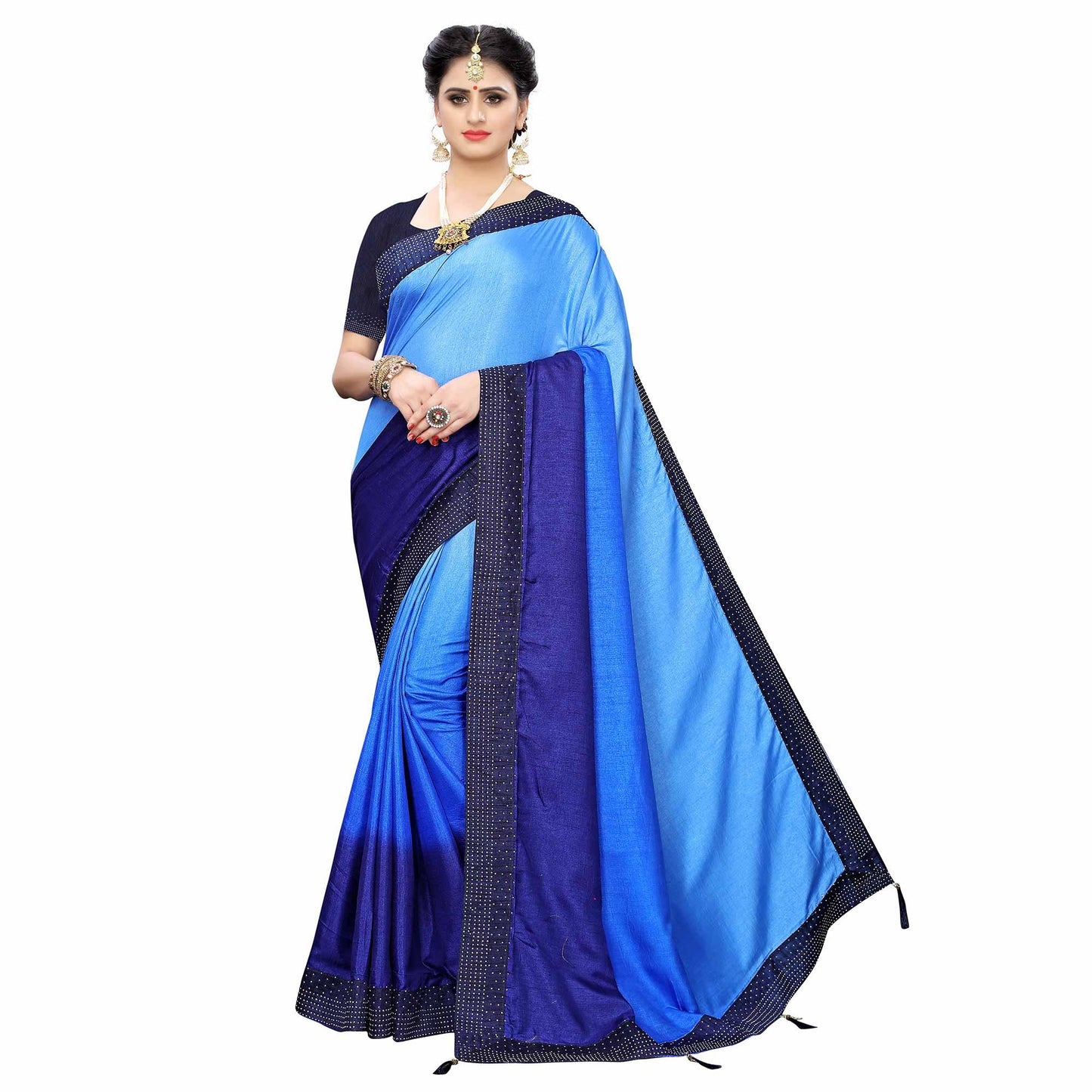 Flamboyant Navy Blue Colored Partywear Stone Work Sana Silk Saree