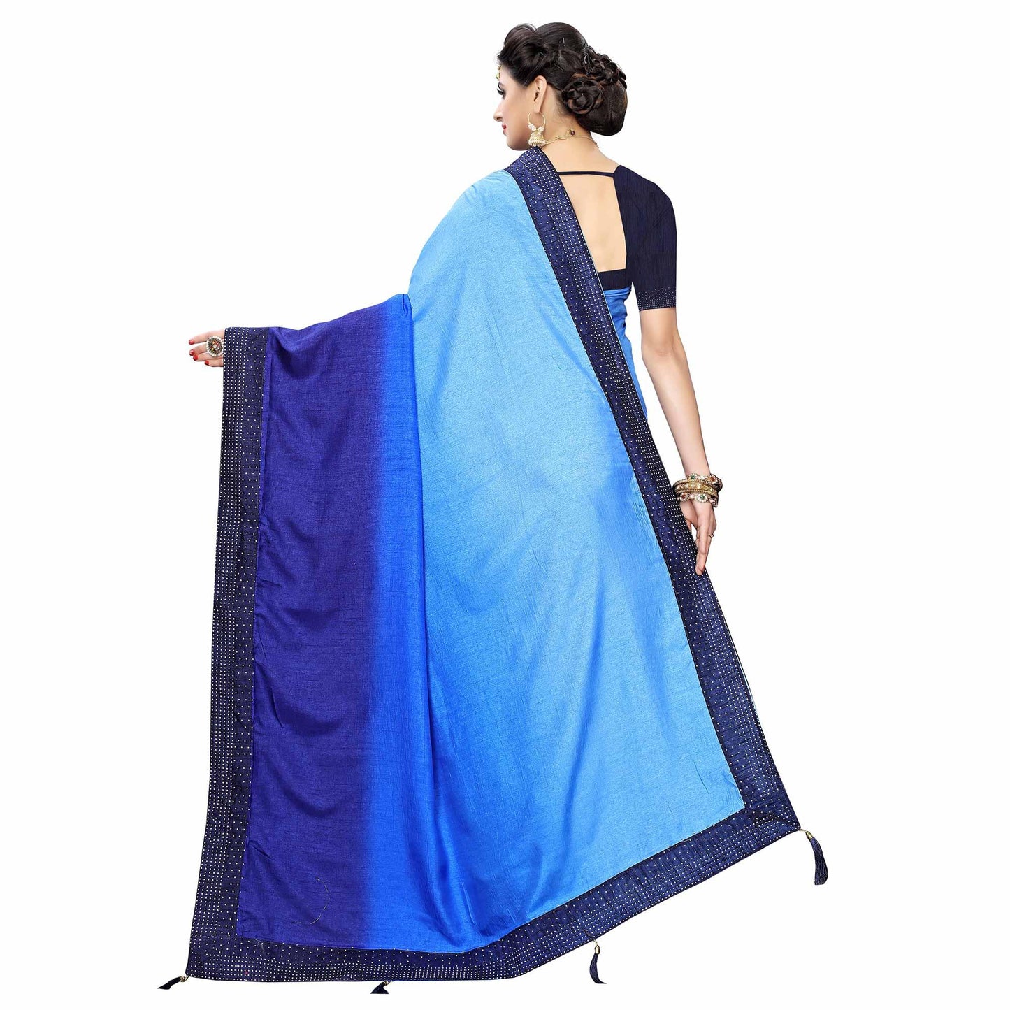 Flamboyant Navy Blue Colored Partywear Stone Work Sana Silk Saree