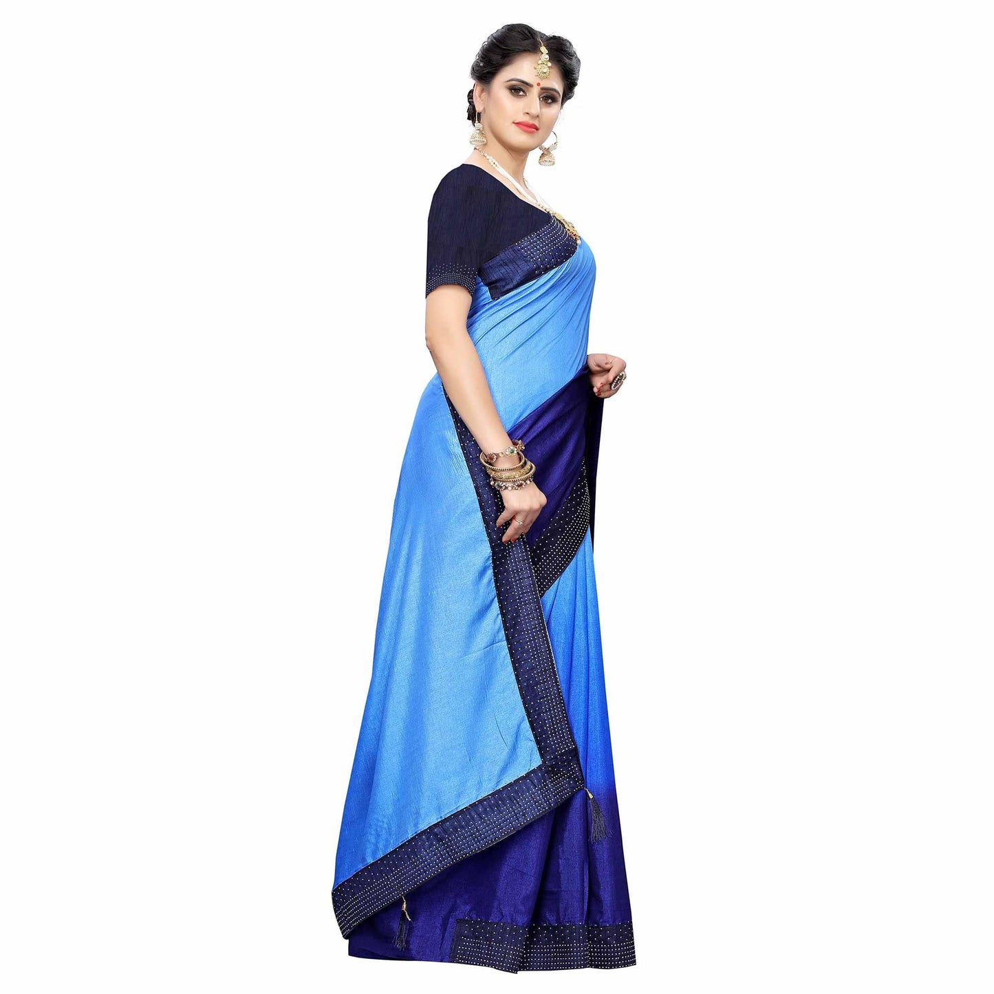 Flamboyant Navy Blue Colored Partywear Stone Work Sana Silk Saree