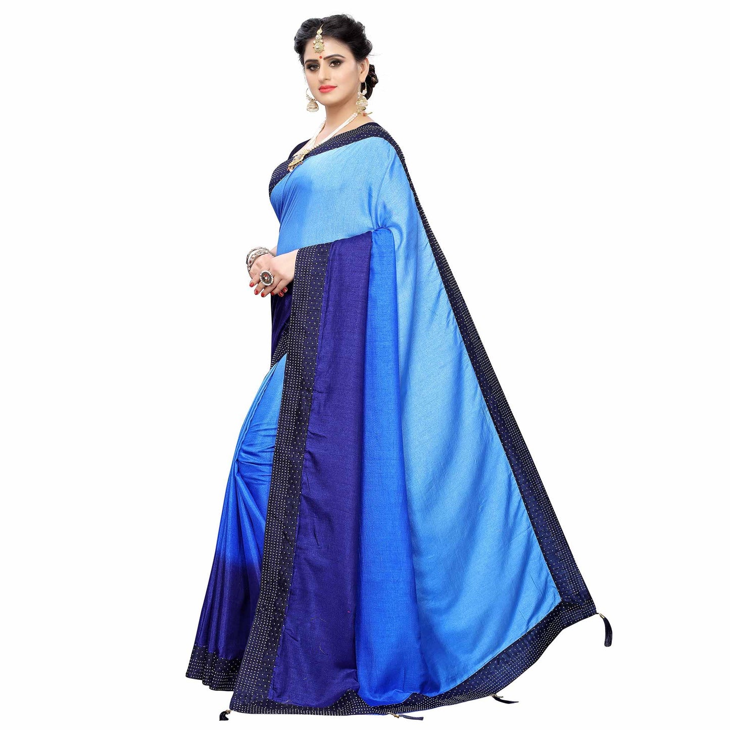 Flamboyant Navy Blue Colored Partywear Stone Work Sana Silk Saree