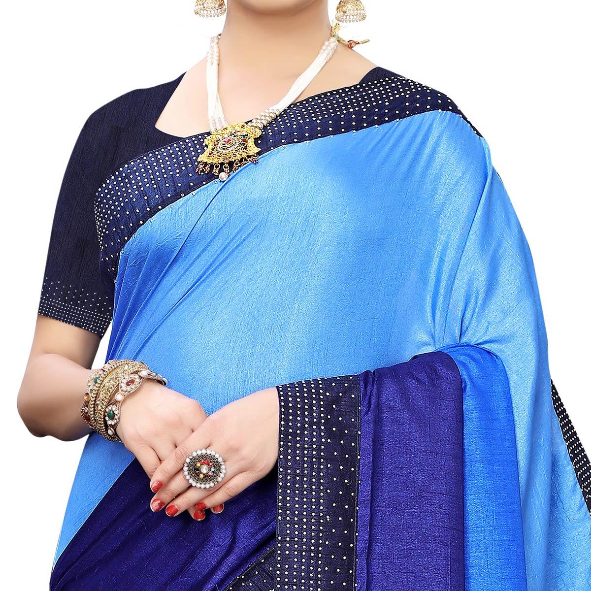 Flamboyant Navy Blue Colored Partywear Stone Work Sana Silk Saree