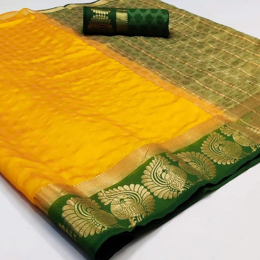 Flattering Yellow Coloured Festive Wear Woven Art Silk Saree