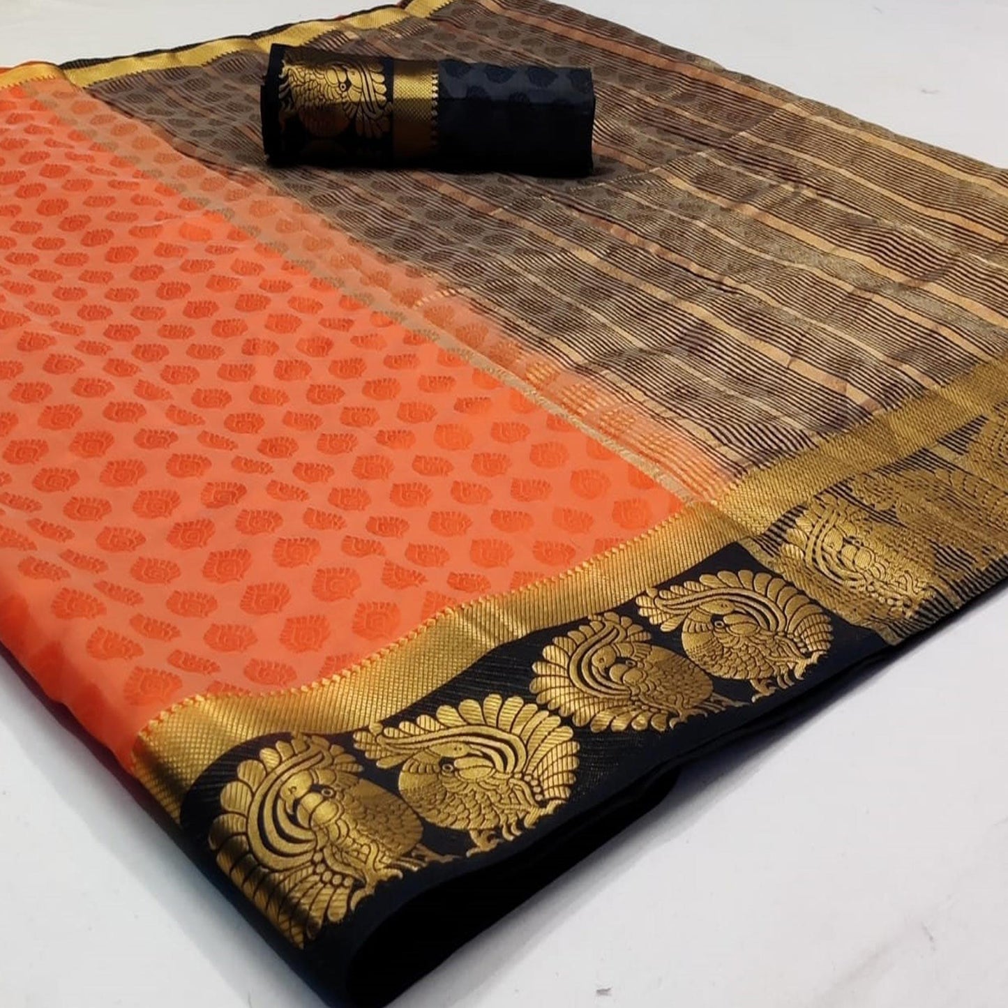 Gleaming Peach Coloured Festive Wear Woven Art Silk Saree