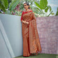 Golden-Red Woven Art Silk Saree With Tassels