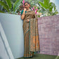 Golden-Turquoise Woven Art Silk Saree With Tassels