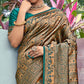 Golden-Turquoise Woven Art Silk Saree With Tassels