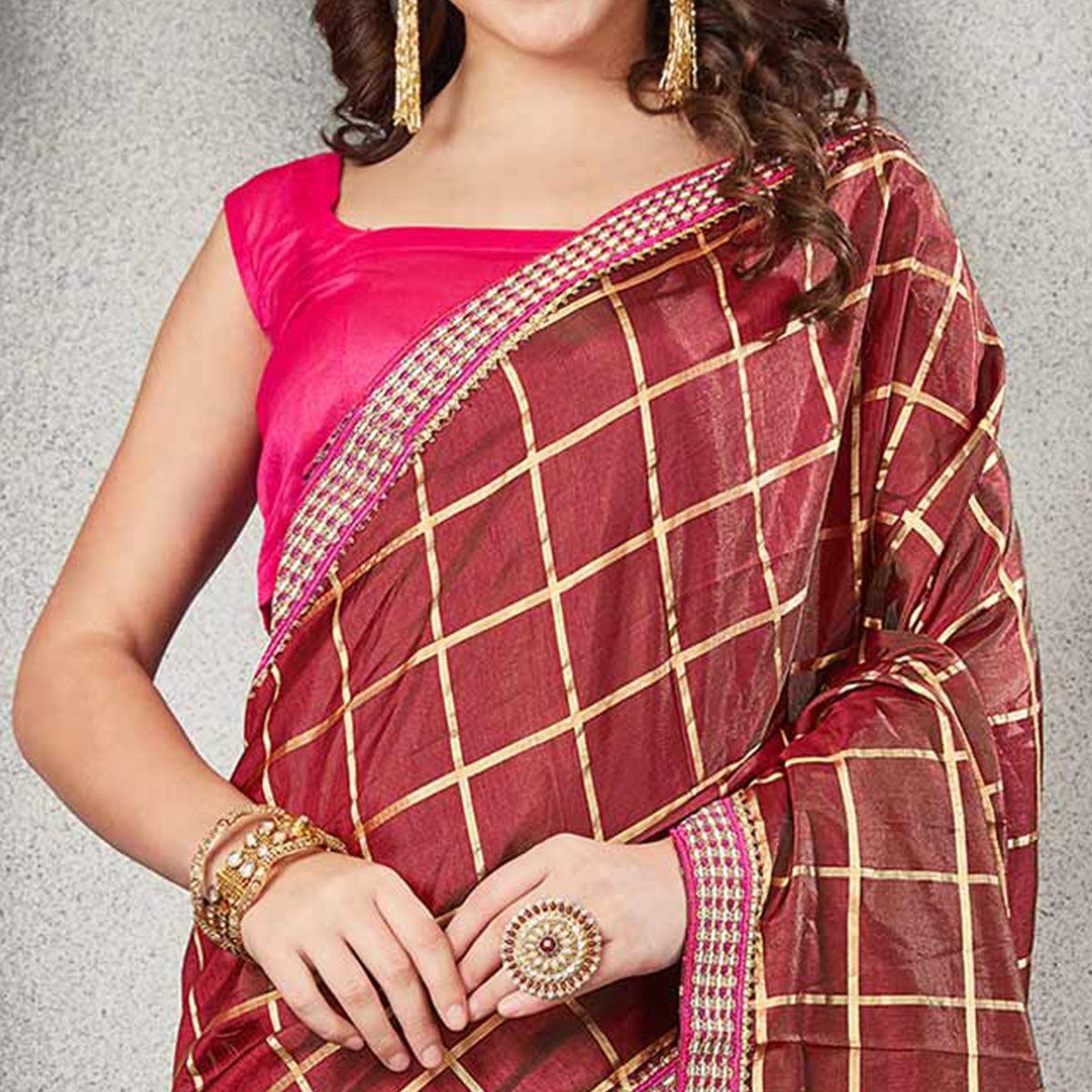 Gorgeous Maroon Colored Partywear Printed Silk Saree