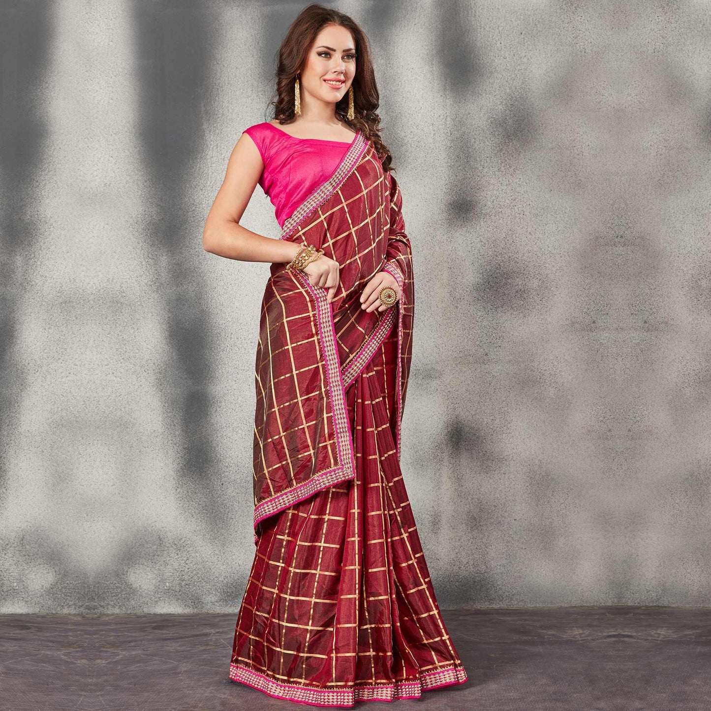 Gorgeous Maroon Colored Partywear Printed Silk Saree